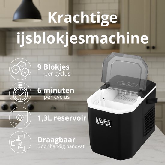 Lacardia IJsblokjesmachine 1,3L - IJsblokjesmaker met Zelfreinigingsfunctie - 12kg per 24 Uur - Inclusief IJsschep - Zwart — afbeelding 4