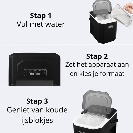 Lacardia IJsblokjesmachine 1,3L - IJsblokjesmaker met Zelfreinigingsfunctie - 12kg per 24 Uur - Inclusief IJsschep - Zwart — afbeelding 3
