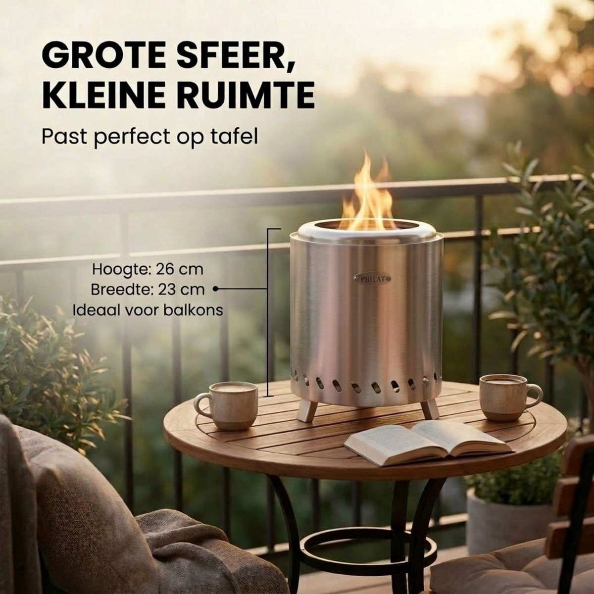 Onlyfire Rookloze vuurplaats, draagbare houtgestookte open haarden voor buiten, met afneembare aspan en draagtas voor achtertuin, terras, camping en strand, roestvrij staal, 38 x 34 cm, 5,8 kg