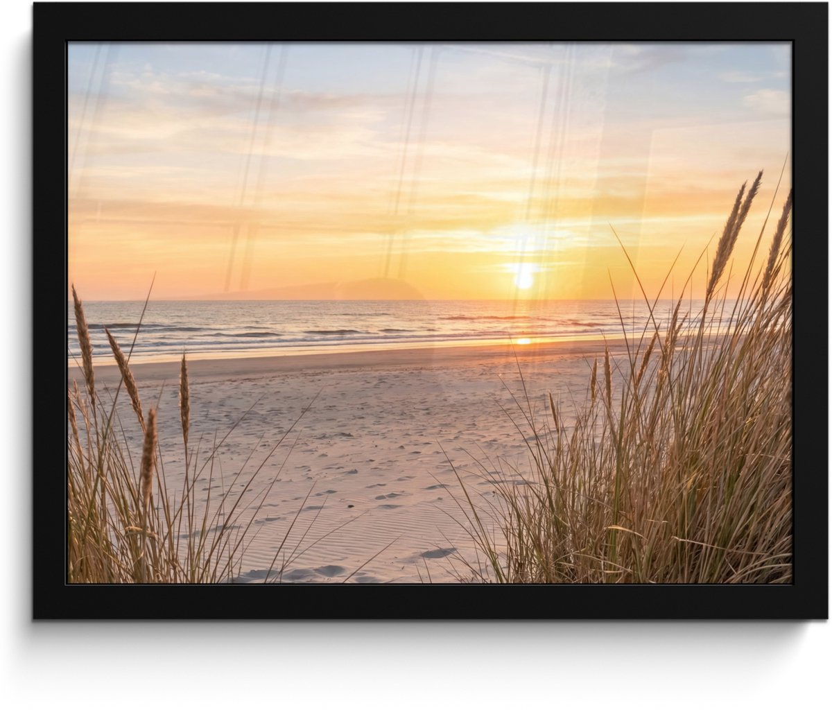 FrameYourWall Poster in lijst - Fotolijst 40x30 cm - Posters - Zonsondergang - Duinen - Zee - Posterlijst zwart - Decoratie - Wanddecoratie woonkamer - Muurdecoratie slaapkamer