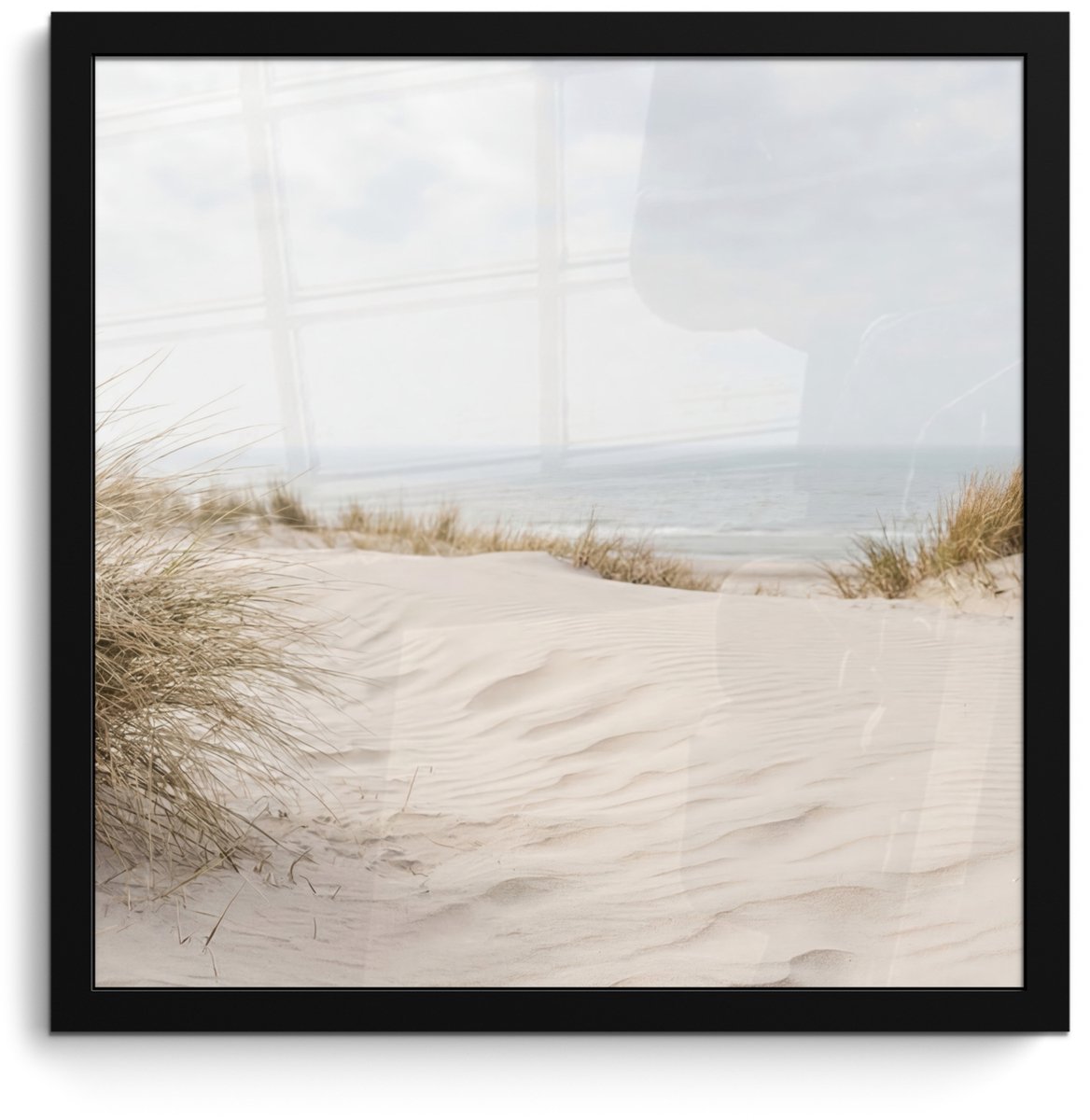 FrameYourWall Poster in lijst - Fotolijst 40x40 cm - Posters - Wolken - Duinlandschap - Zand - Posterlijst zwart - Decoratie - Wanddecoratie woonkamer - Muurdecoratie slaapkamer