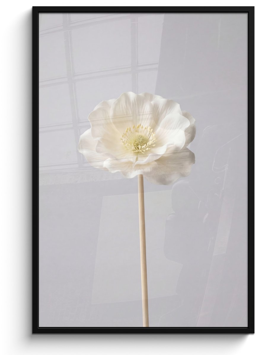 FrameYourWall Poster in lijst - Fotolijst 80x120 cm - Posters - Bloem - Minimalistisch -Wit - Posterlijst zwart - Decoratie - Wanddecoratie woonkamer - Muurdecoratie slaapkamer