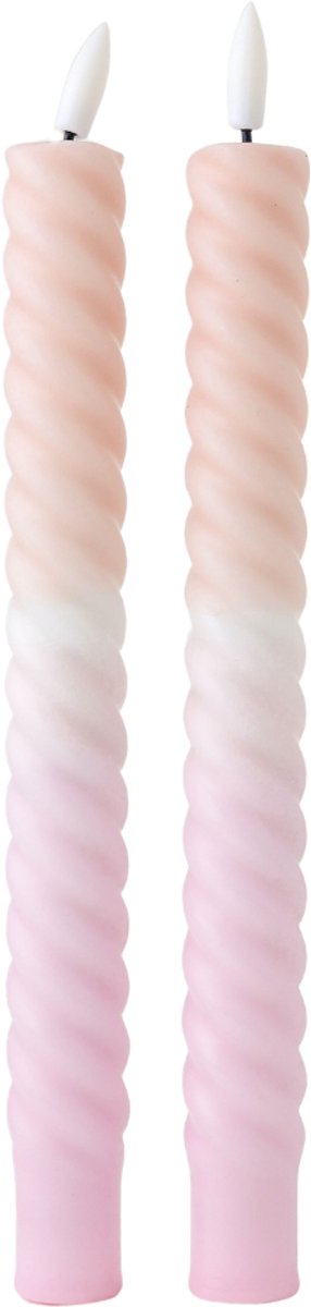 LED Dinerkaarsen Beige Roze met Kleurverloop Gedraaid - Set van 2 - Incl. Batterij - Aifcandles
