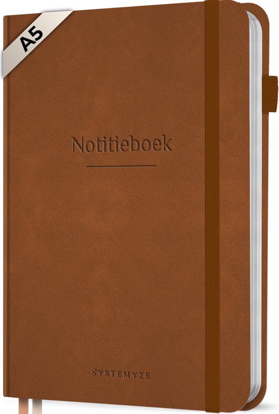 Systemyze Notitieboek A5 Hardcover Leer Gelinieerd – Notebook Journal – 256 Genummerde Pagina’s – 140 Grams Papier - Bruin