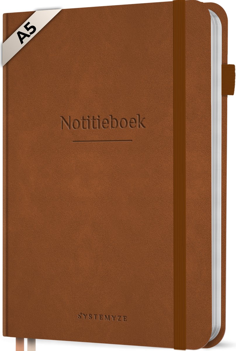Systemyze Notitieboek A5 Hardcover Leer Gelinieerd – Notebook Journal – 256 Genummerde Pagina’s – 140 Grams Papier - Bruin