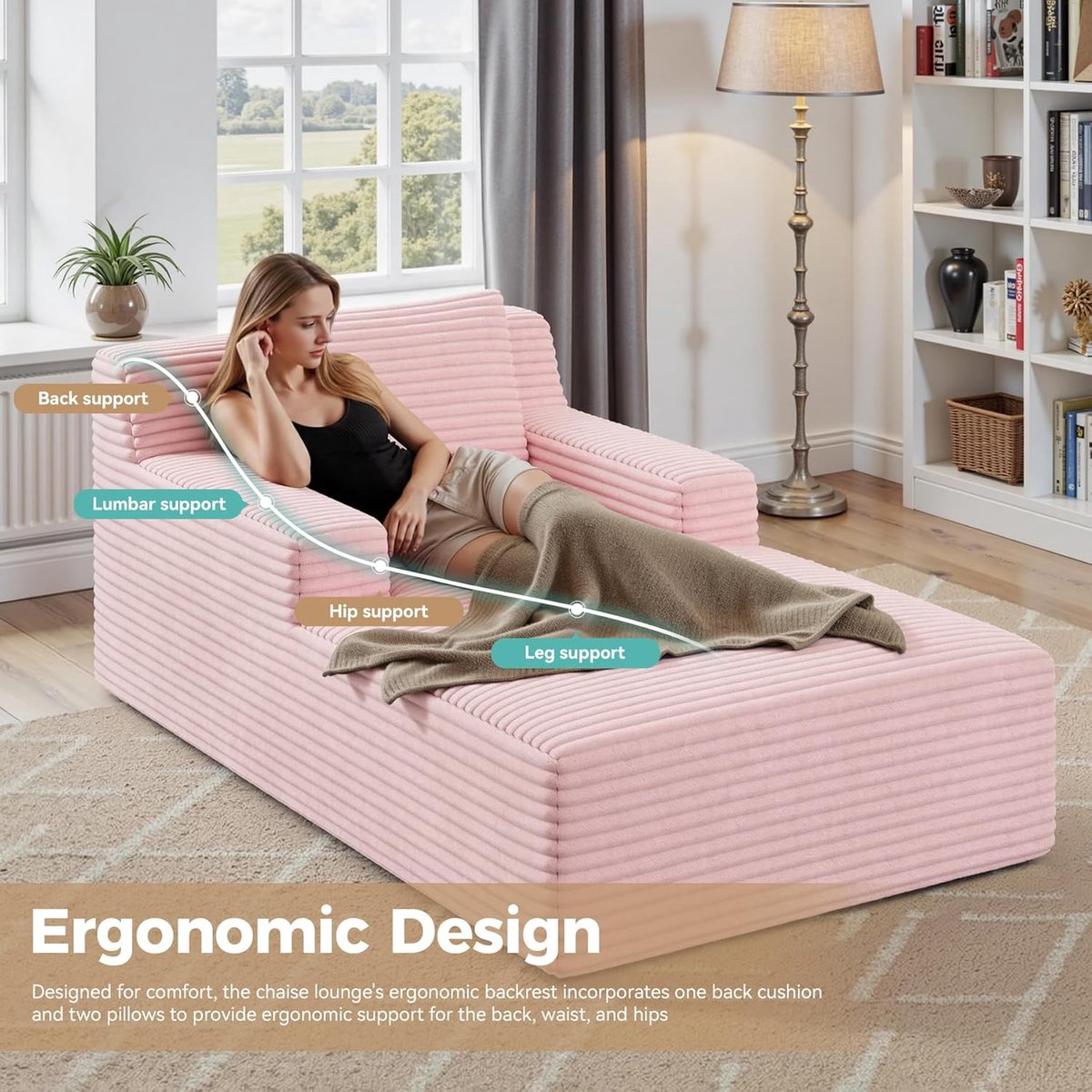 Laura 3-zits Slaapbank 160x105x72 cm Corduroy Roze – Ergonomische Bank Zonder Montage, Luxe Comfort Zitbank met Kussens voor Woonkamer & Slaapkamer – Laura