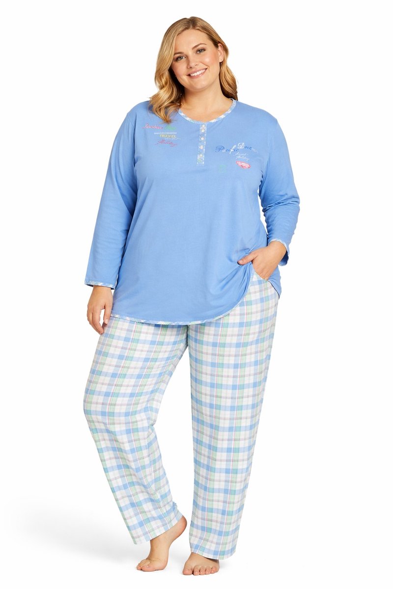 Dames pyjama 100% katoen Normann Blue - maat 4XL (60/62)