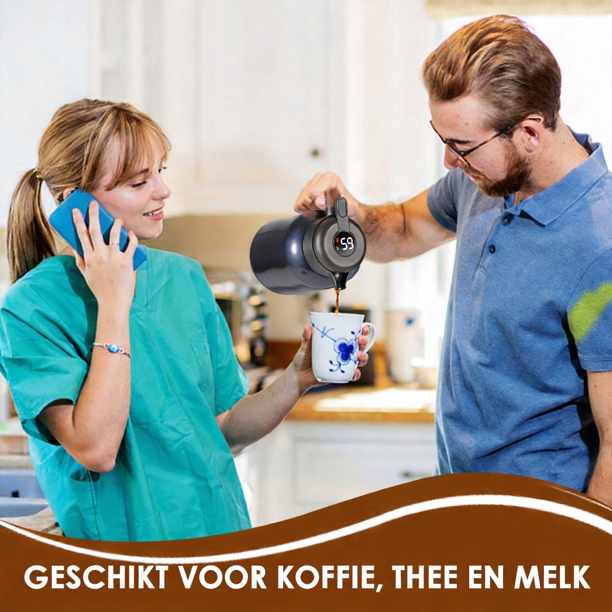 Dreamhigh® Thermoskan 2 Liter - Thermoskan voor Koffie - 100% Lekvrije Thermoskan - Roestvrij Staal - Warme en Koude Dranken - voor Thee - Melk en Koffie — cadeau in Koken & Dineren - foto 7