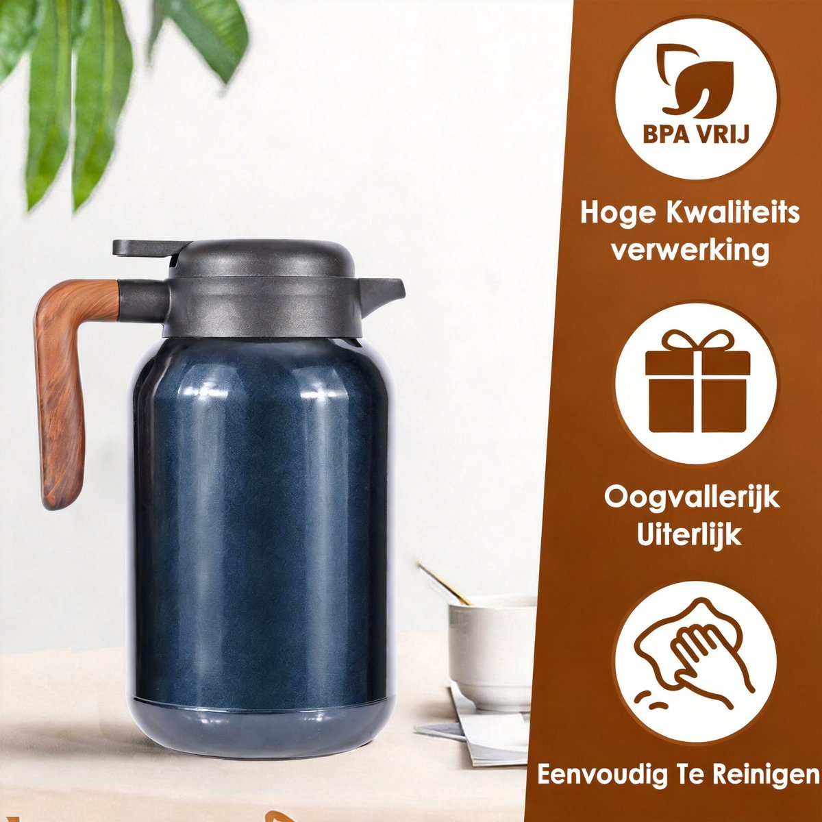 Dreamhigh® Thermoskan 2 Liter - Thermoskan voor Koffie - 100% Lekvrije Thermoskan - Roestvrij Staal - Warme en Koude Dranken - voor Thee - Melk en Koffie — cadeau in Koken & Dineren - foto 4