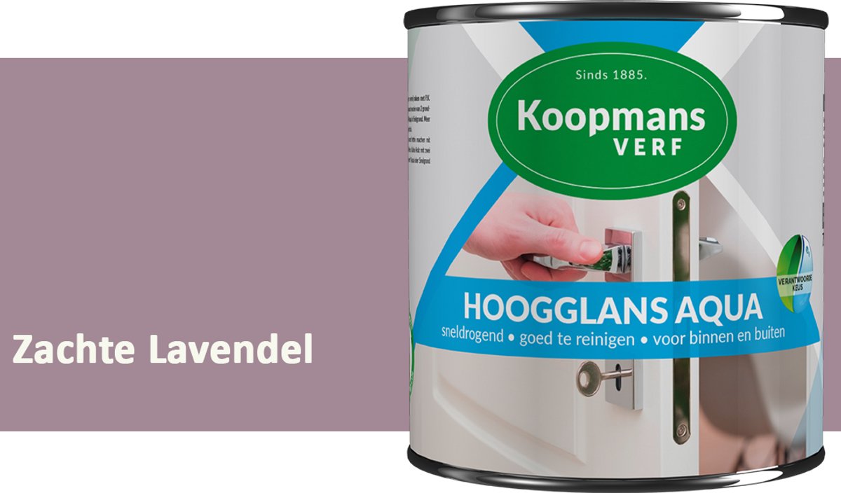 Koopmans Hoogglans Aqua Lak – 750 ml – Zachte Lavendel – Hoogglans Verf – Sneldrogend & Biobased – Voor Binnen en Buiten – Hout & Metaal