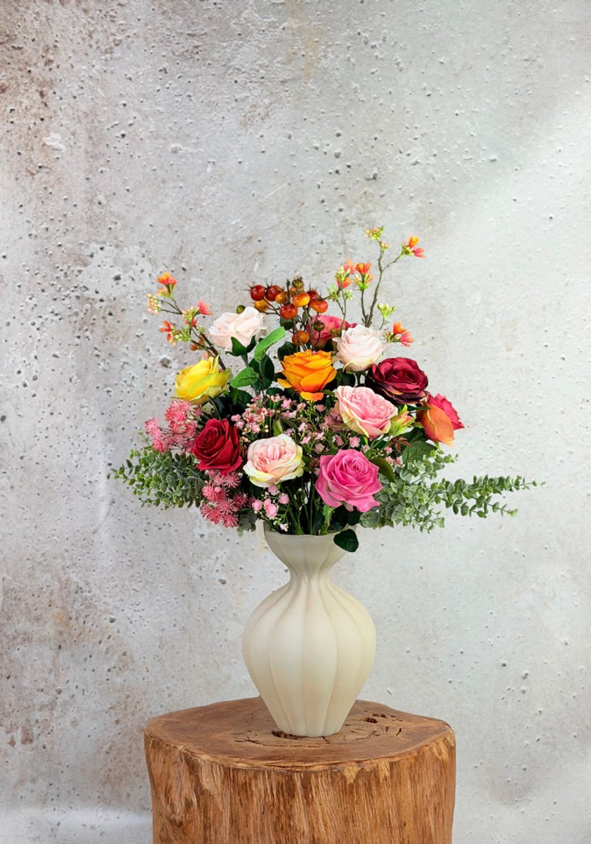 Zijden bloemen boeket "Rosie's Blaze" | 50 cm | Buiten gewoon prachtig & kleurrijk | Prachtige gedetailleerde bloemen | Jarenlang mooi