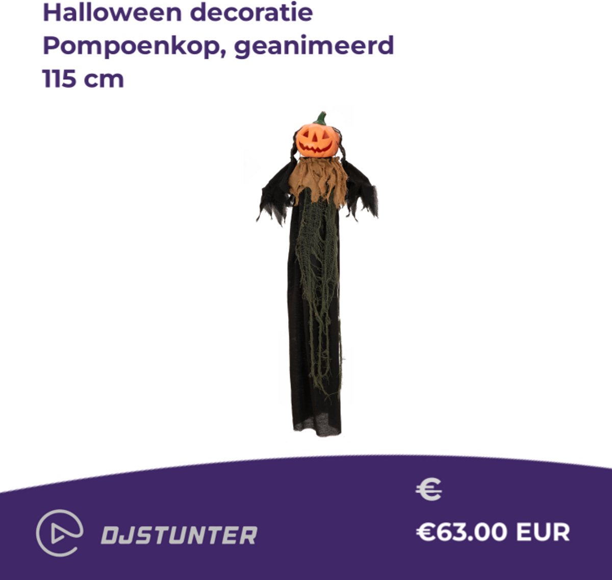 Europalms Halloween Figur Kürbiskopf, animiert 115cm - Halloweendecoratie