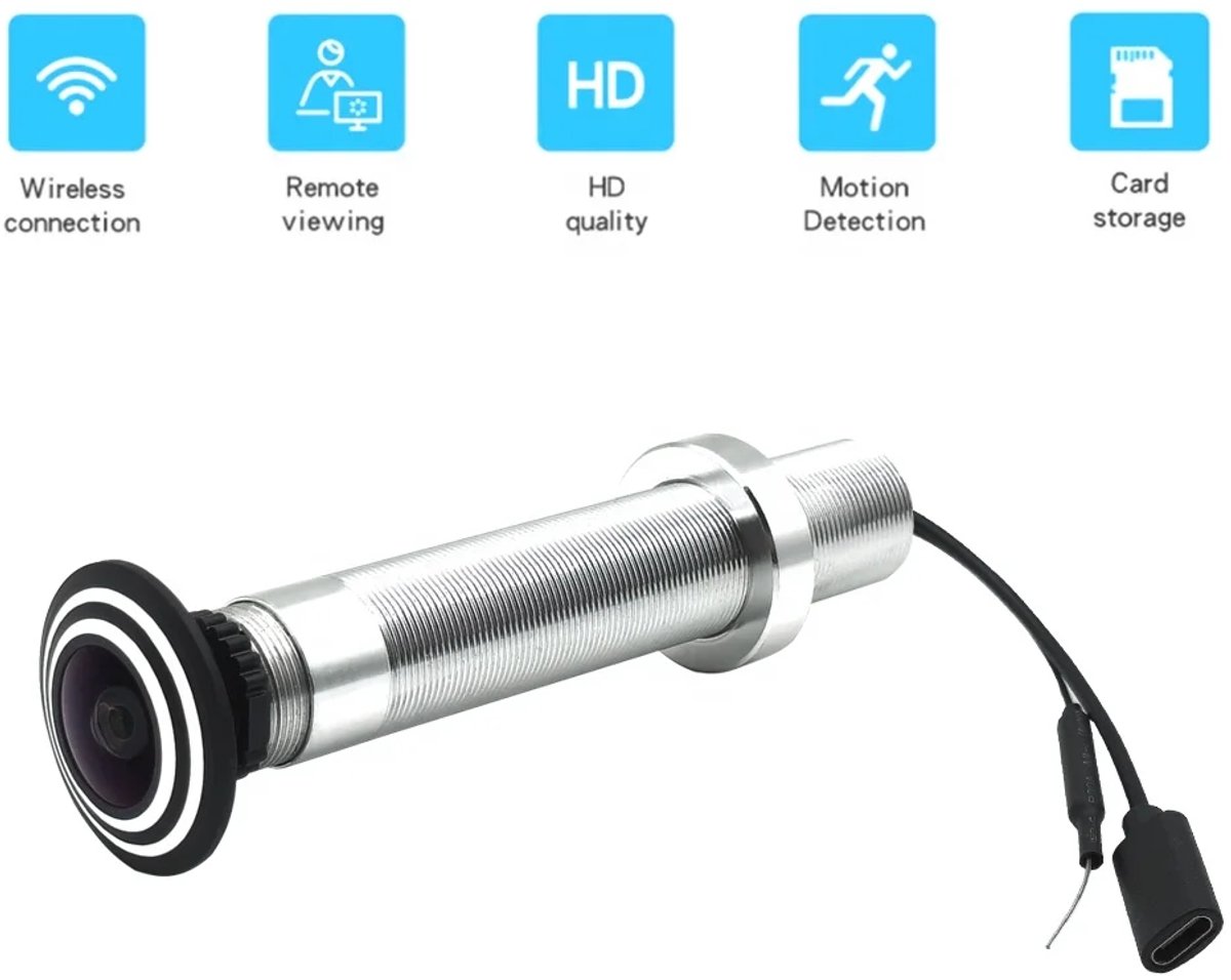 Digitale Deurspion Camera WiFi 3MP — Kijkgat Camera 16mm — 160° Groothoeklens — App Bediening via Smartphone — Bewegingsdetectie met Melding — Ingebouwde Sirene — MicroSD Opslag — Zilver