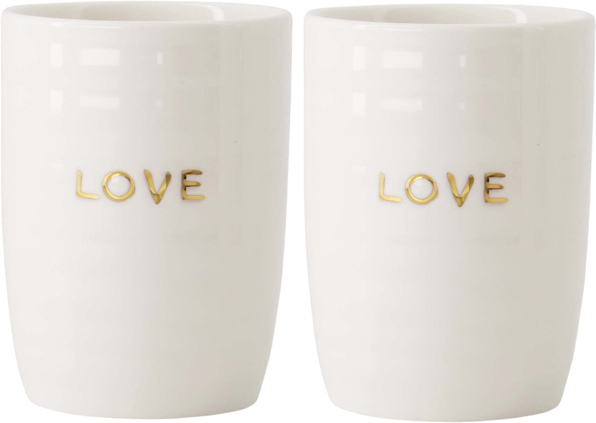 Zusss Set Van 2 Koffiemokken Love - Verjaardag - Cadeau Dames Keramiek Wit/Goud