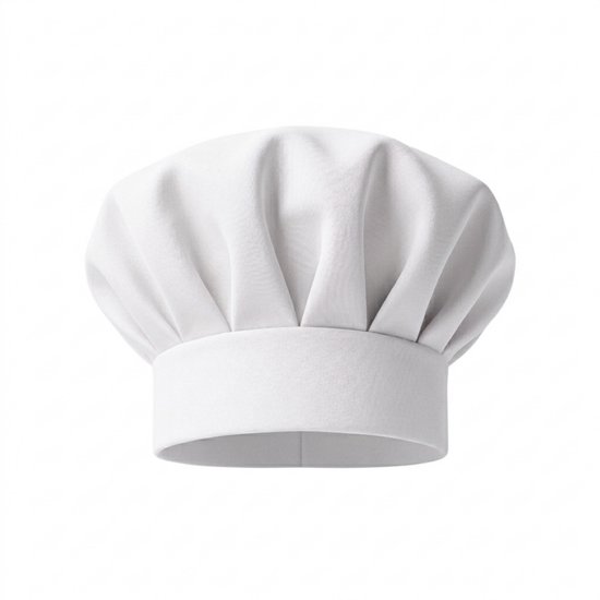 Toque de chef blanche et pliable avec une large bande.