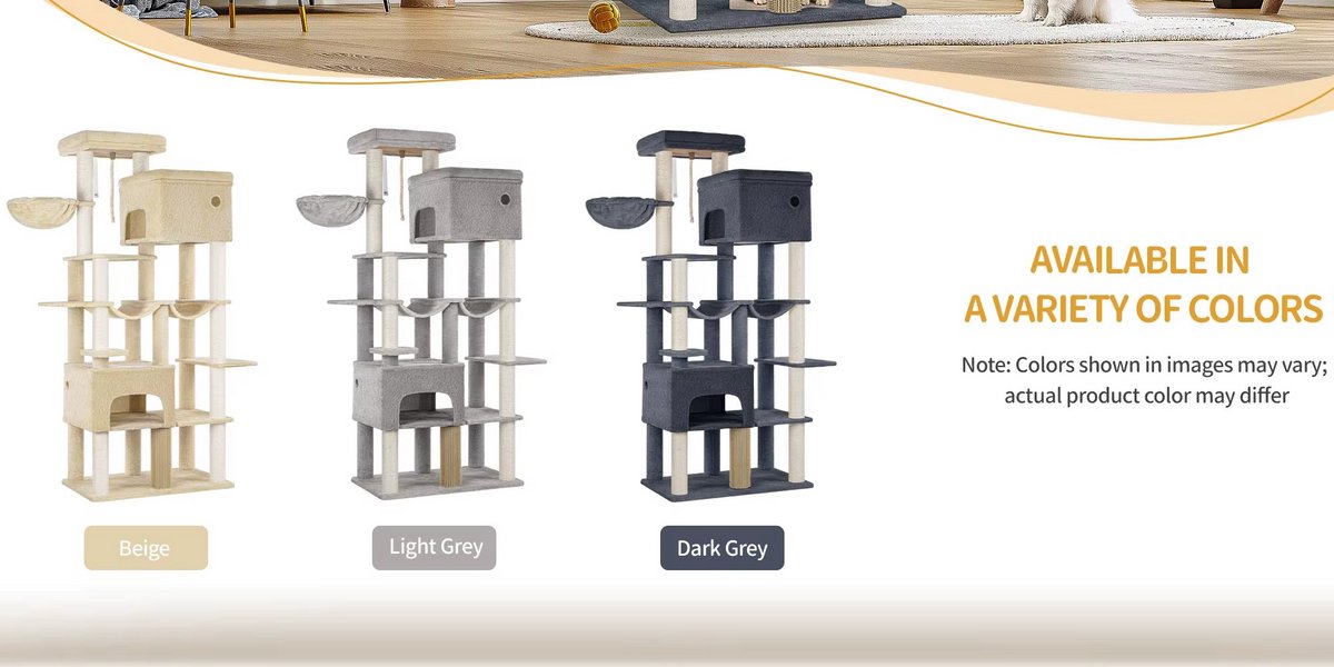 Multi Level Cat Tower - 200 cm - Krabpaal Katten Groot – Met 10 Krabpalen en 2 Hangmatten – Kattentoren met 2 Holletjes, Mand en Platform – Inclusief Kattenborstel – Geschikt voor Grote Katten en Kittens – foto 4