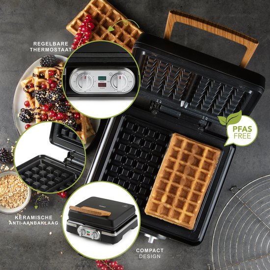 DOMO DO9281W Wafelijzer - XL wafels 4x7 - Belgische Wafels - PFAS-vrij - 1520 W - Timer - Zwart van Domo — afbeelding 4
