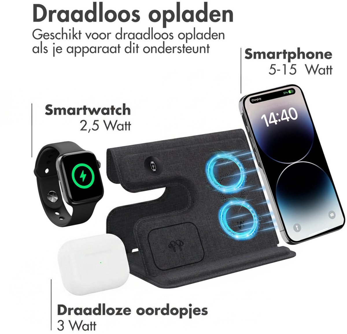 imoshion 3-in-1 Opvouwbare Draadloze Oplader 15W Qi thumbnail 4