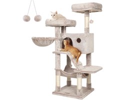 AYDN - Krabpaal katten - 49 × 49 × 135 cm - Kattenmand - Kattenhuis - Kattentoren - Met hangmat - Pluche - Kat - Lichtbruin