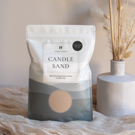 PureCandle Kaarsenzand met Lonten – Beige Zandkleur – 450g (740ml) – Incl. 30 Lonten – Voor Herbruikbare Kaarsen - Kaarspoeder - Kaarsenset - Navulset voor Kaarsendecoratie - cadeautip - Poederkaars - Kaars parels