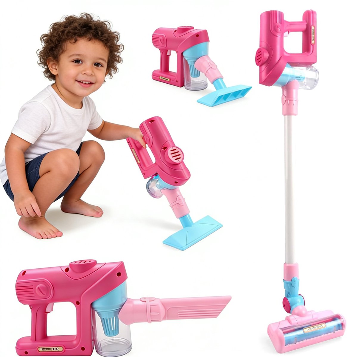 Speelgoedstofzuigerset voor kinderen - Schoonmaakset voor peuters, speelgoedstofzuiger die echt werkt - Speelgoedstofzuiger voor peuters van 3-5 jaar