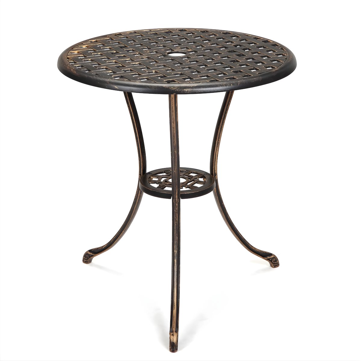 60 cm Bistrotafel - Aluminium Terrastafel met Parasolgat - Bruin