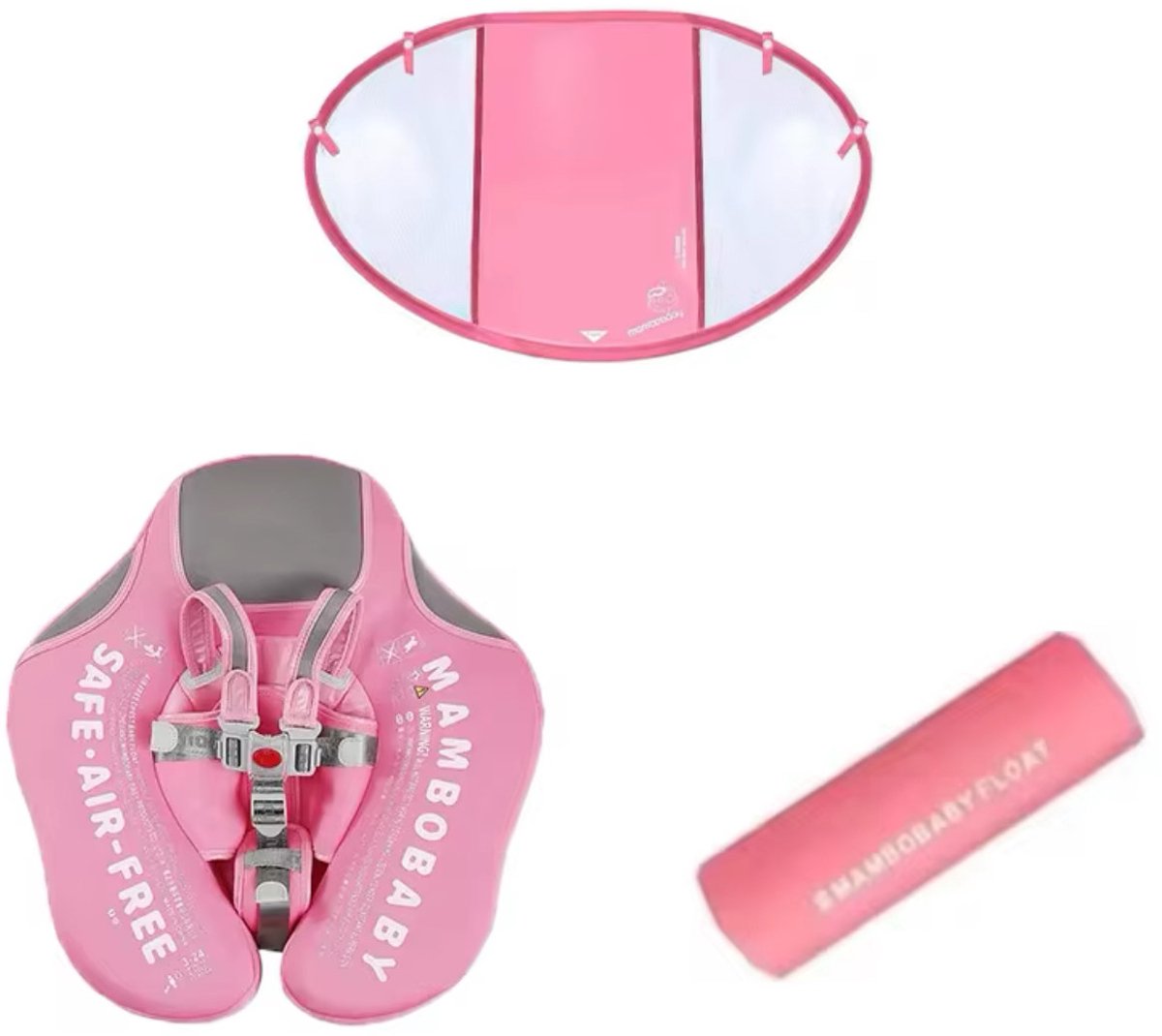Mambobaby - Baby drijfband met schaduwscherm - Baby float - Zwemtrainer - Niet opblaasbaar - Roze