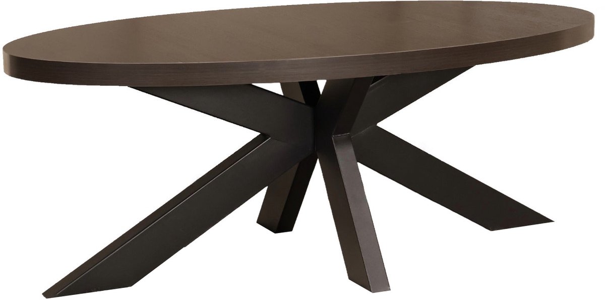 Lizzely Garden & Living Salontafel ovaal donker walnoot melamine 120cm Denzel ovale salontafel Eiken zwart