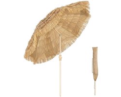 Strandparasol 150 cm Diameter – Kantelbaar, Hoogte Verstelbaar 140-188 cm, Zandanker & Draagtas, Tropisch Tiki-Design, Waterafstotend Polyester, Lichtgewicht voor Strand, Camping en Balkon – Laura