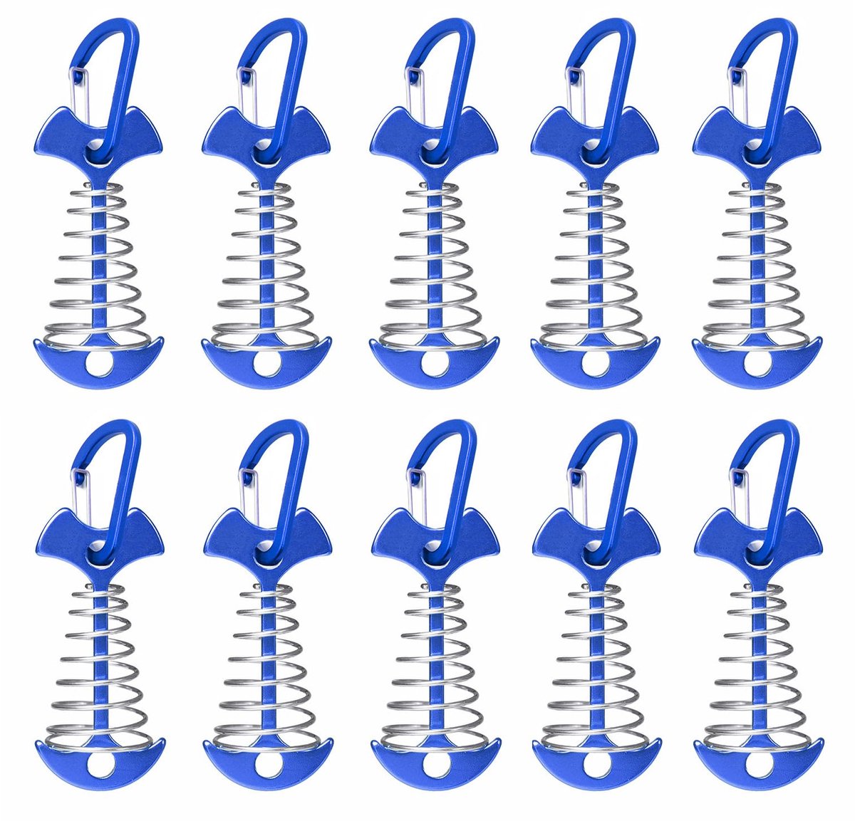 longziming -Tentpegel - Boorloze Tentpaal - Zelfdragende Spannanker - Fischgrät-Design - D-vormige Schnalle - Aluminiumlegering + Rostvrij Staal - Winddicht & Beschadigingsvrij - 10 Stuks - Blauw