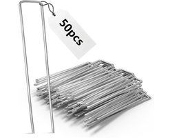 Set van 50 roestvrije grondankers voor onkruidwerend doek, gegalvaniseerde stalen pinnen voor het bevestigen van onkruidwerende tegels, onkruidfolie of voor kamperen - 150 x 25 mm - Diameter 2,7 mm
