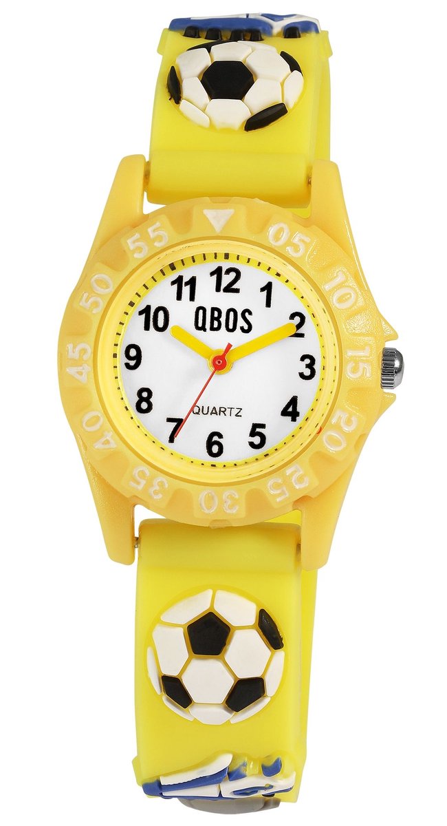 QBOS QBOS kinderhorloge 4500045 Siliconen band, kleurrijk, voetbalmotief, D 28 mm