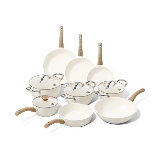 Cook & Pan - Pannenset 9-delig - PFAS vrij - Inductie Keramisch - Non stick - 7 jaar garantie - Crème