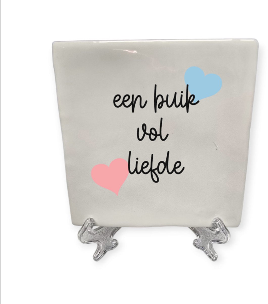 Spreuktegeltje, Tegeltje met tekst: Buik vol liefde, Zwanger, Moederdag, Babyshower, Cadeau, Tegeltje met tekst, XLX®