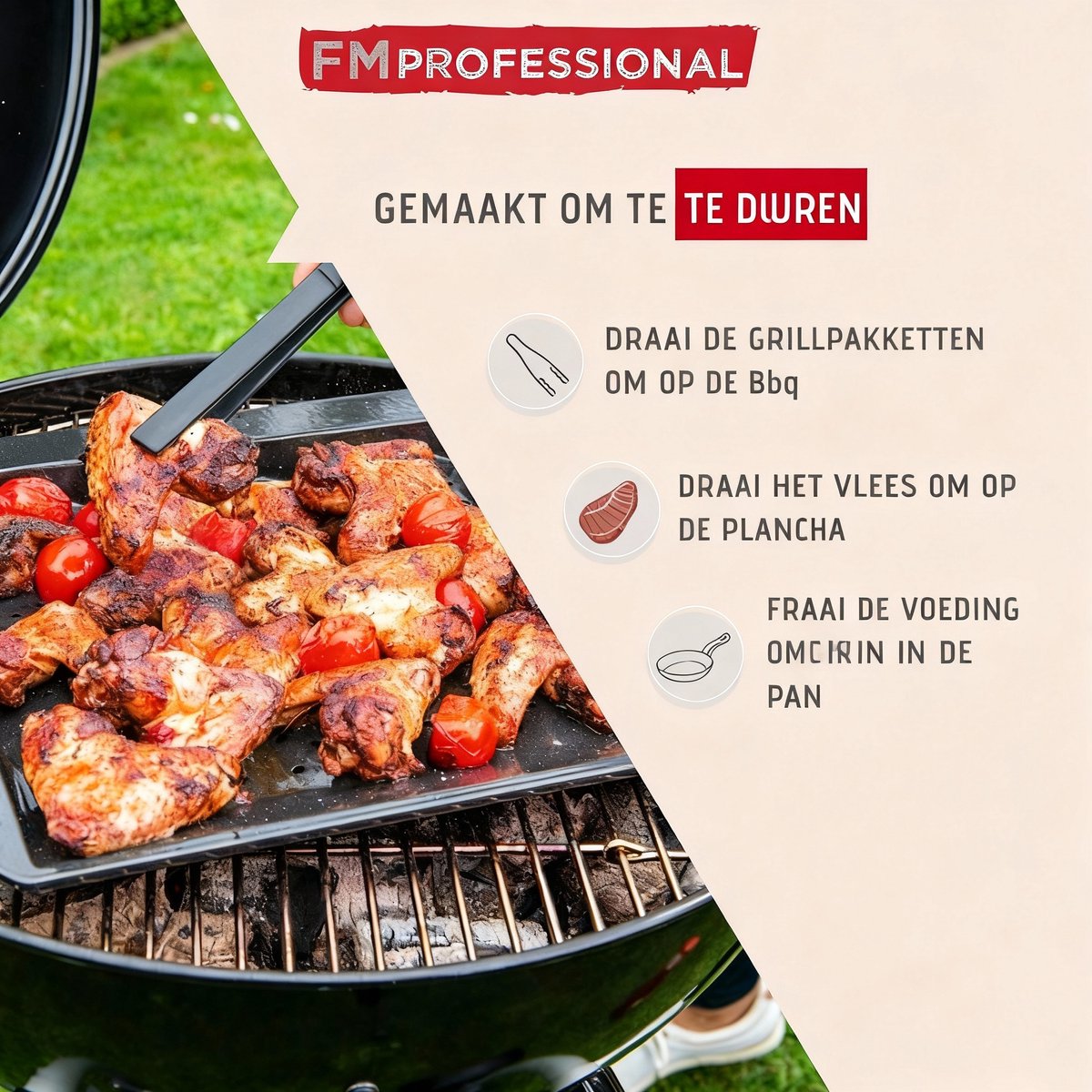 FM Professional 21627 Keukentang, barbecuetang, barbecuetang, voedselklemtang, keukentang, barbecuegereedschap, siliconen, 29 cm