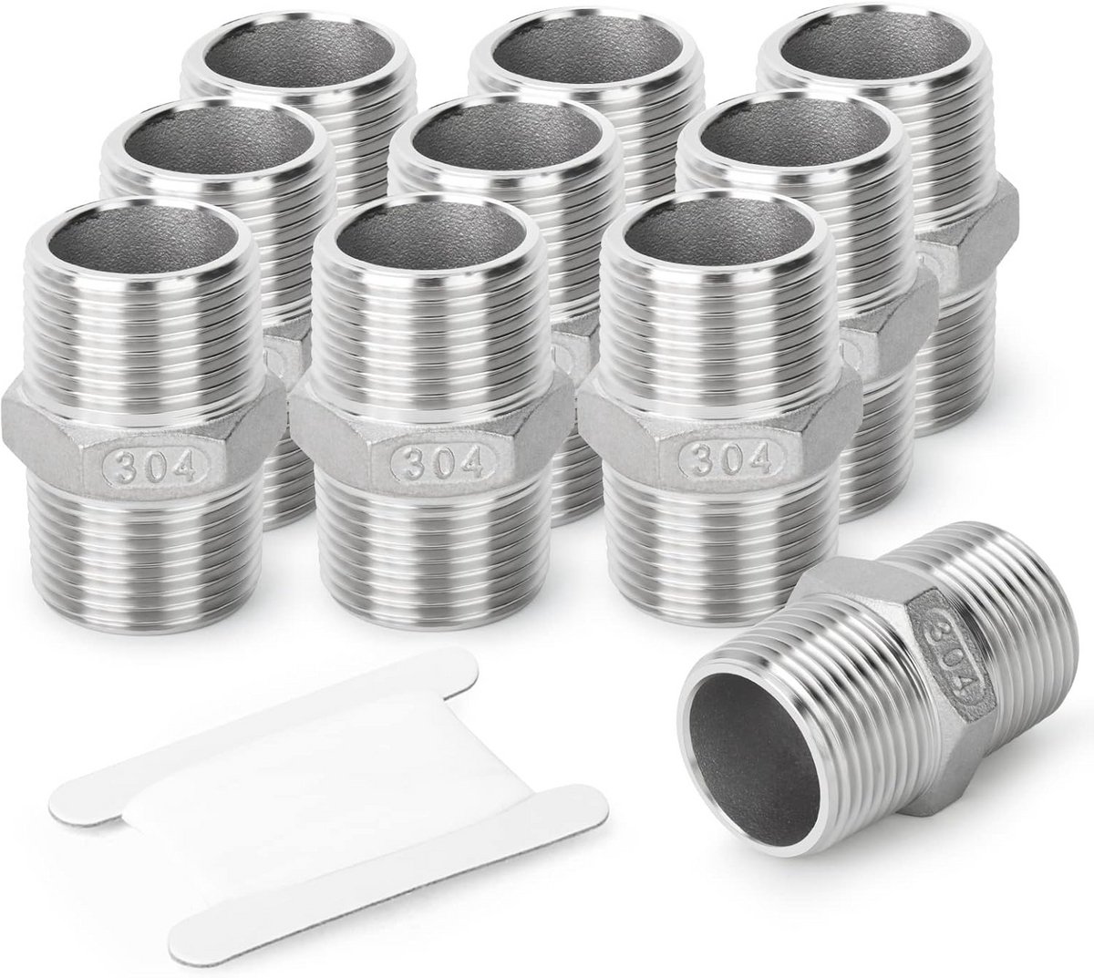 10x Zeskant Nippel 1/4 Inch Buitendraad RVS 304 Pijpkoppeling