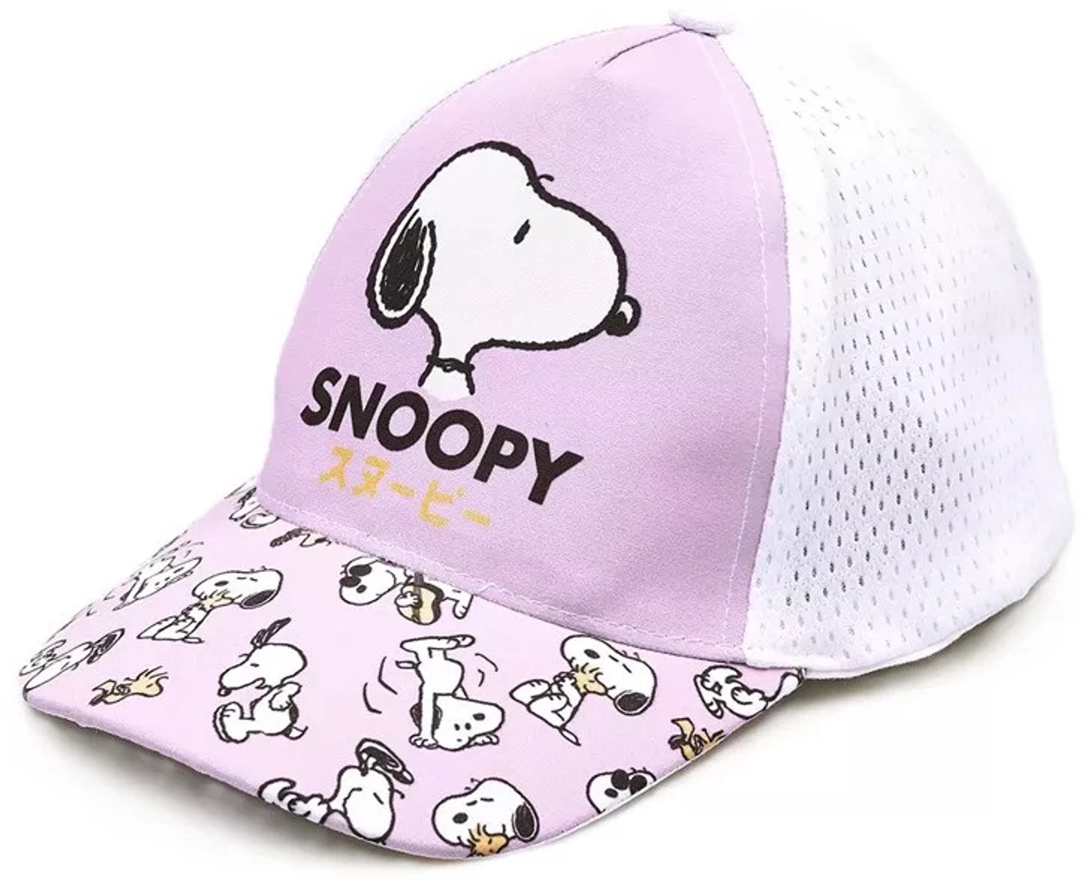 Snoopy kinderpet / baseball cap, wit/lila maat 54