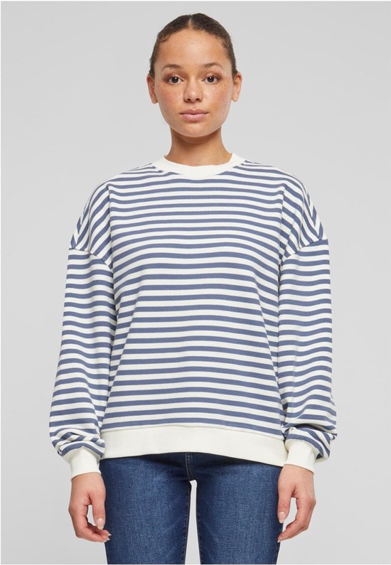 Urban Classics - Oversized Striped Crewneck sweater/trui - XXL - Beige/Blauw
