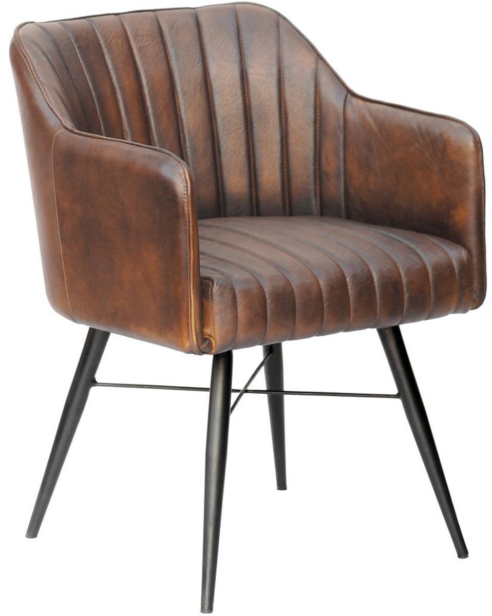 MASSIVMOEBEL24 .DE gestoffeerde stoel bruin echt leer (buffel) deels gemonteerd IRON LABEL #11