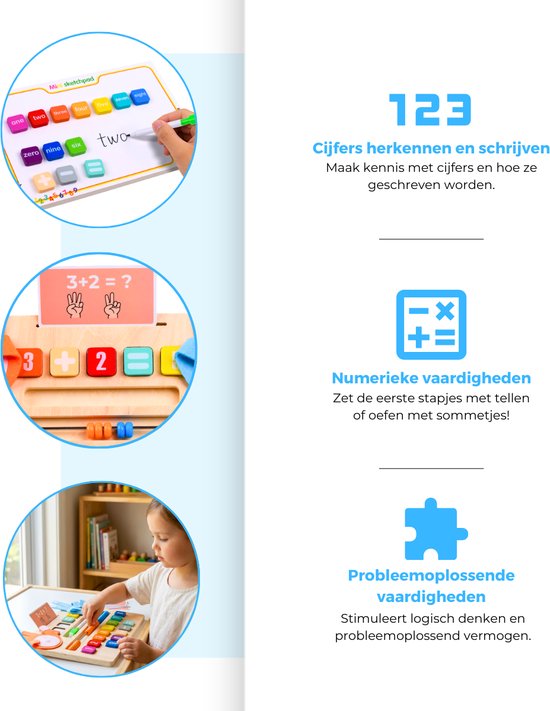 Mauzek® Dubbelzijdig Rekenbord - Montessori speelgoed - Rekenen - Houten speelgoed - Schrijven - Getallen - Cijfers leren - Educatief speelgoed -Sensorisch speelgoed - Peuter speelgoed - Jongens - Meisjes - Kind - 3 jaar - 4 jaar - 5 jaar - 6 jaar