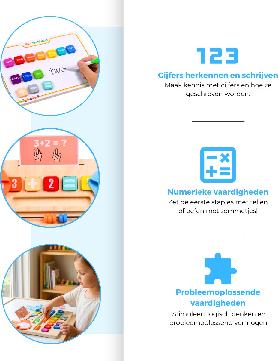 Mauzek® Dubbelzijdig Rekenbord - Montessori speelgoed - Rekenen - Houten speelgoed - Schrijven - Getallen - Cijfers leren - Educatief speelgoed -Sensorisch speelgoed - Peuter speelgoed - Jongens - Meisjes - Kind - 3 jaar - 4 jaar - 5 jaar - 6 jaar — afbeelding 3