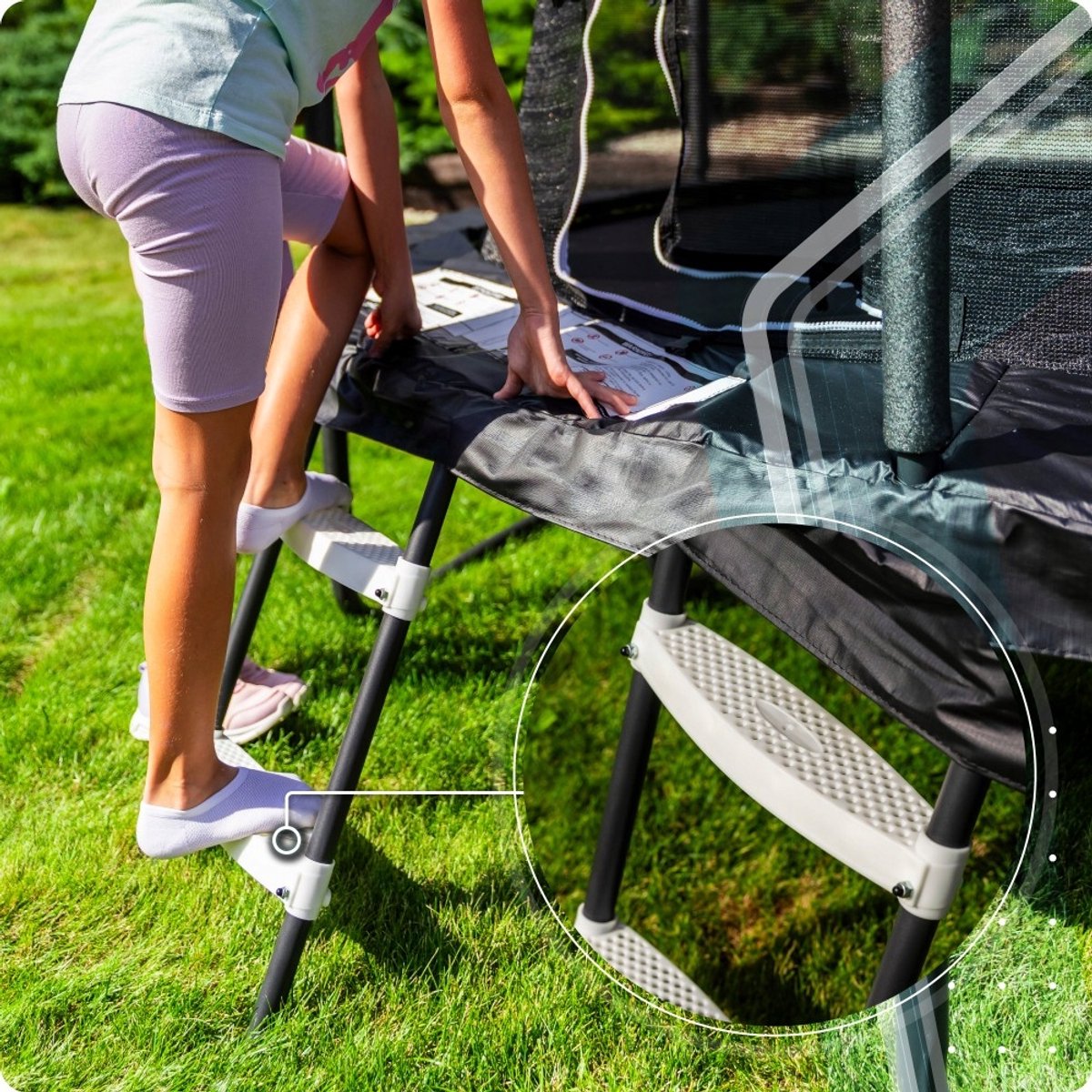 Thunder Trampoline 183 cm – Ronde Tuintrampoline – Max. 150 kg – Met Ladder – Zwart — afbeelding 10