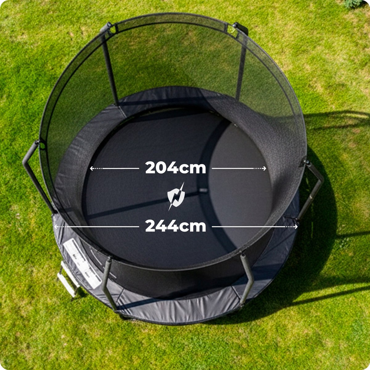 Thunder Trampoline 244 cm – Ronde Tuintrampoline – Max. 150 kg – Met Ladder – Zwart — afbeelding 4