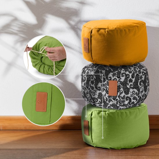 #DoYourYoga - Yoga kussen - »Vishnu« - rond meditatiekussen met bio-organische Spelt vulling - H:15cm, diam.30cm - lichtgroen van #DoYourYoga — afbeelding 2
