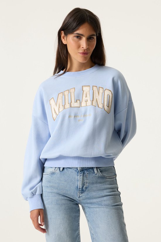GARCIA Dames Tekst Print Sweater Blauw Lange mouw