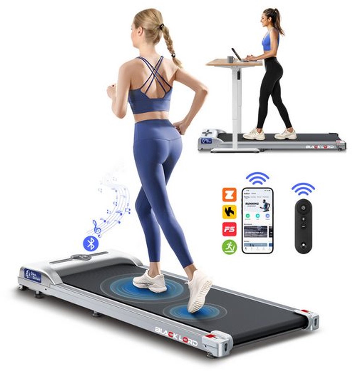 BLACK LORD SL9 - Walking pad loopband - 2,2 PS motor - 9 km/h met helling - Bluetooth app-bediening - LED-display - Inklapbaar tot 120 kg