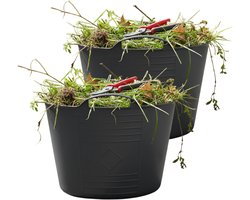 Excellent housewares Flexibele kuip / emmer - 2x - antraciet - 15 liter - kunststof - 35 x 28 cm