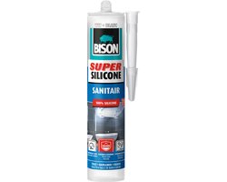 Bison Super Silicone Sanitair wit koker 300 ml, waterbestendige siliconenkit, langdurige kleurbescherming, ongevoelig voor schimmel, makkelijk te verwerken
