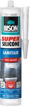 Bison Super Silicone Sanitair wit koker 300 ml, waterbestendige siliconenkit, langdurige kleurbescherming, ongevoelig voor schimmel, makkelijk te verwerken