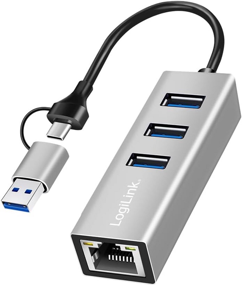USB-C Hub met 5G Gigabit Ethernet en 3x USB-A Poorten